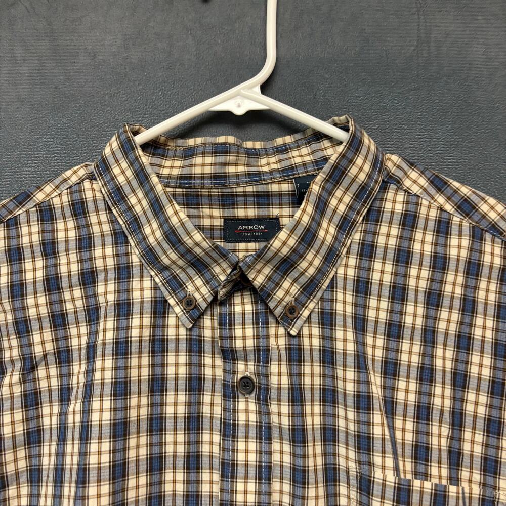Arrow XXL Button Down Plaid Shirt Blue Brown Long Sleeve Casual Classic